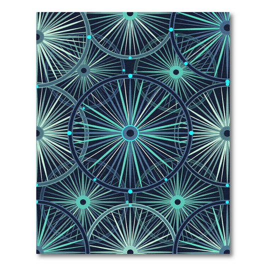 Deep Teal Wheel Spokes Layers Rug
