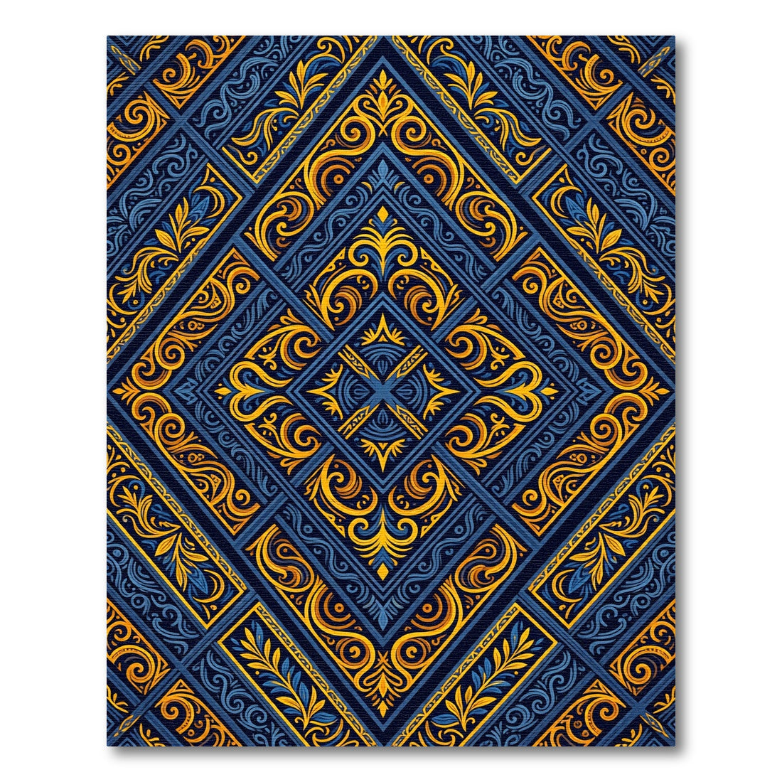 Luxe Navy and Gold Geometric Damask Rug