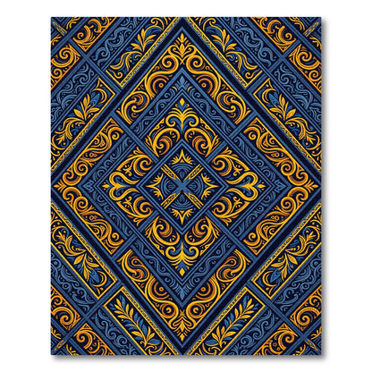 Luxe Navy and Gold Geometric Damask Rug