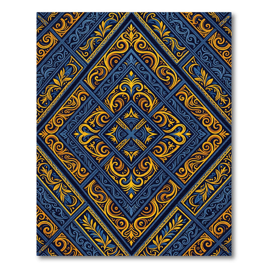 Luxe Navy and Gold Geometric Damask Rug