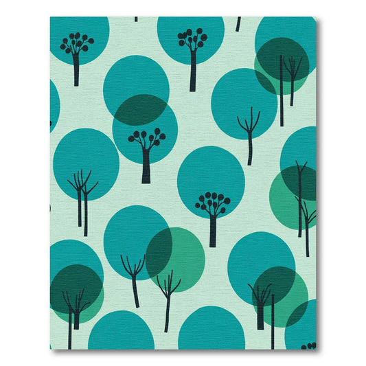 Teal Forest Mid Century Modern Trees Rug