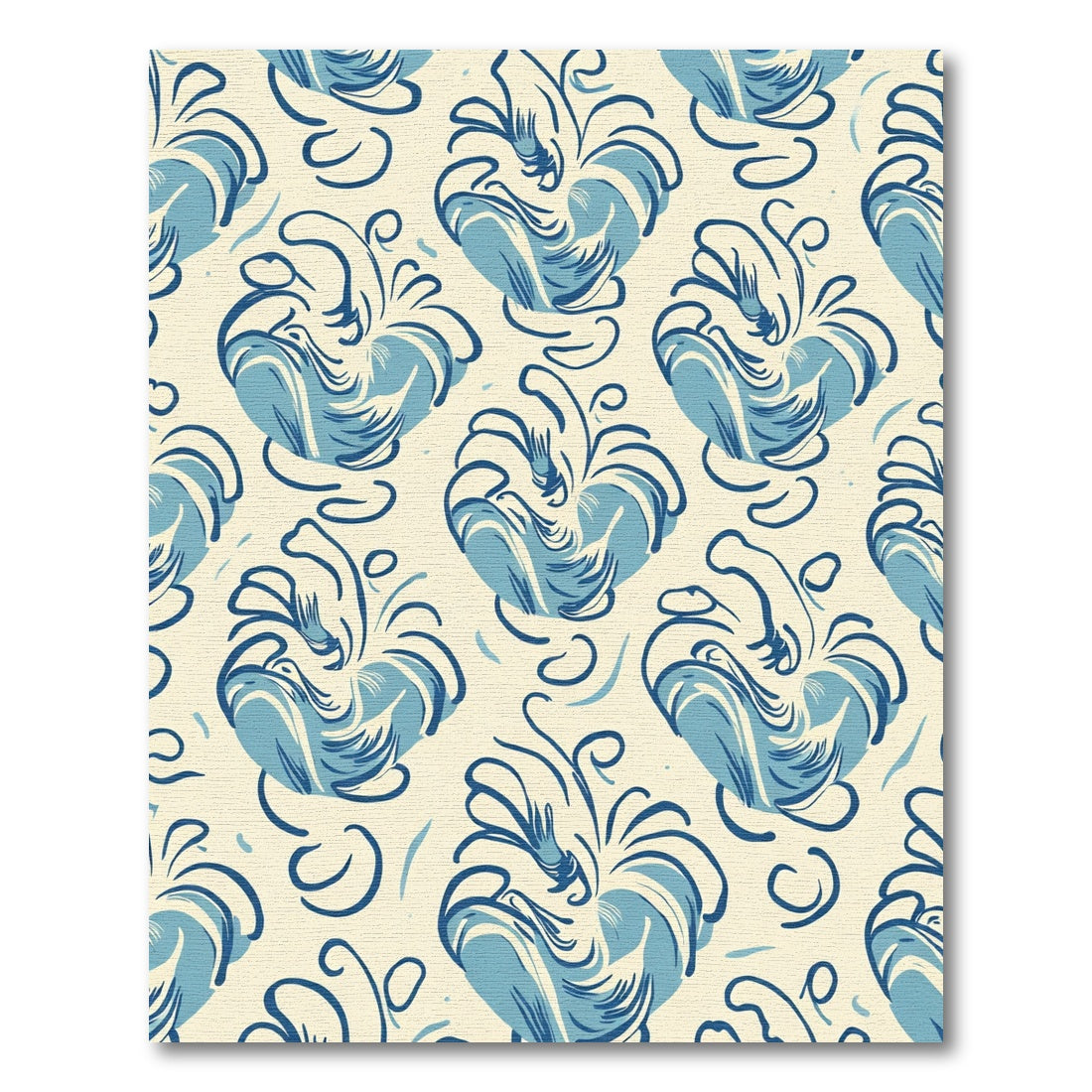 Blue Floral Swirl Cream Rug