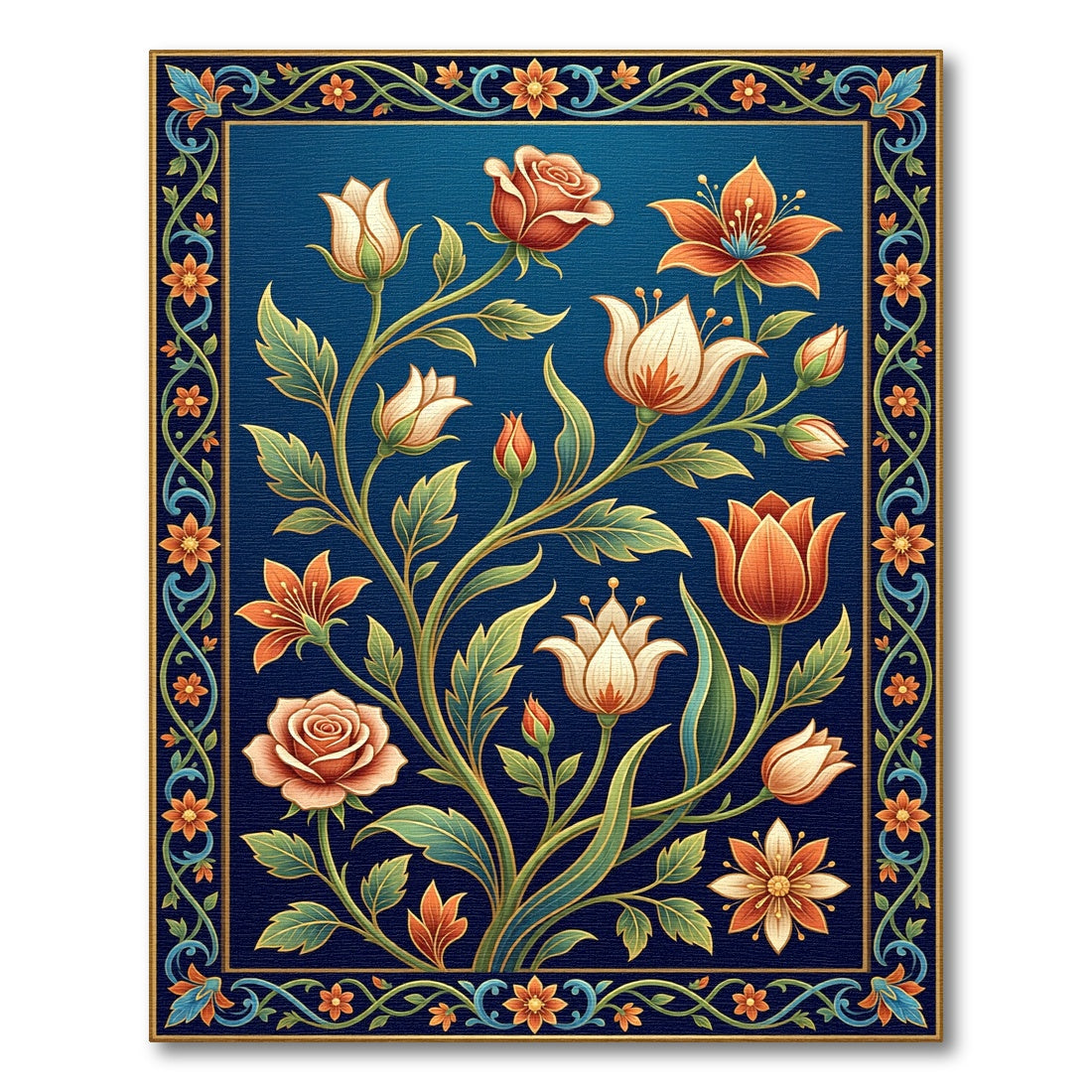 Vintage Floral Scrollwork Blue Rug