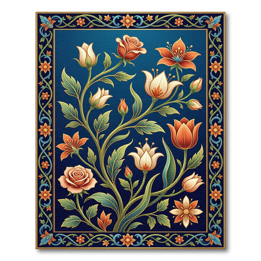 Vintage Floral Scrollwork Blue Rug