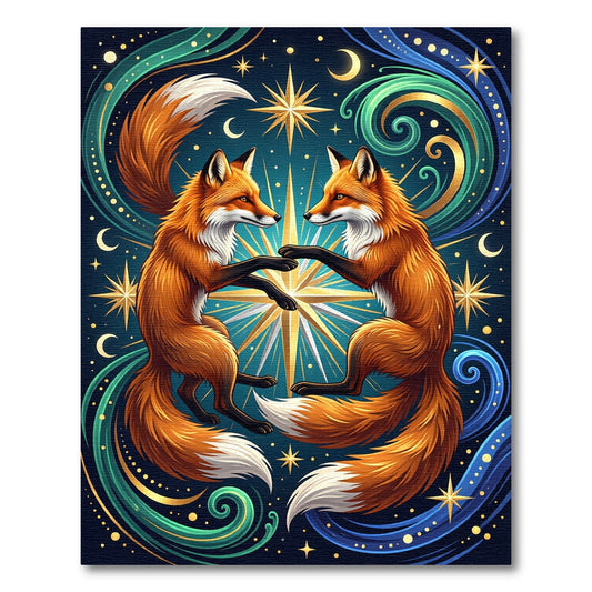 Celestial Fox Constellation Golden Starry Abyss Rug