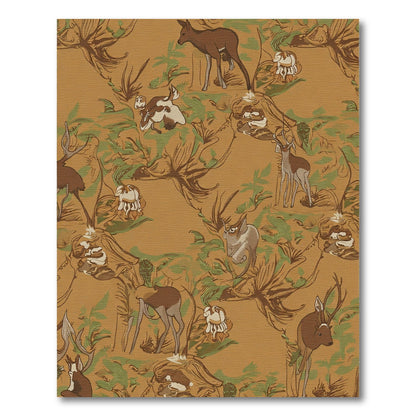 Golden Woodland Deer Forest Scene Rug