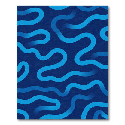 Deep Blue Gradient Wavy Lines Rug