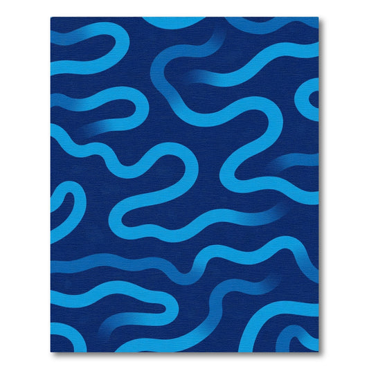 Deep Blue Gradient Wavy Lines Rug