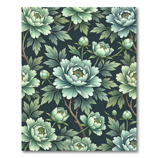 Elegant Sage Peony Floral Botanical Rug