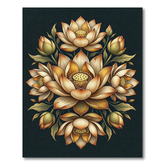 Elegant Golden Lotus Floral Medallion Rug