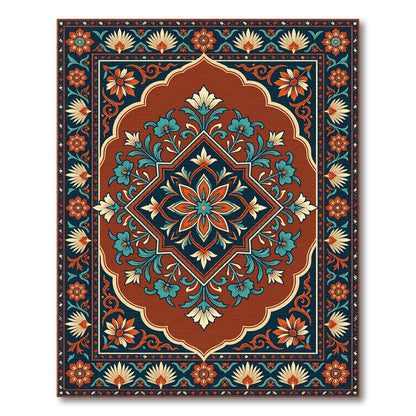 Terracotta Teal Floral Medallion Square Rug