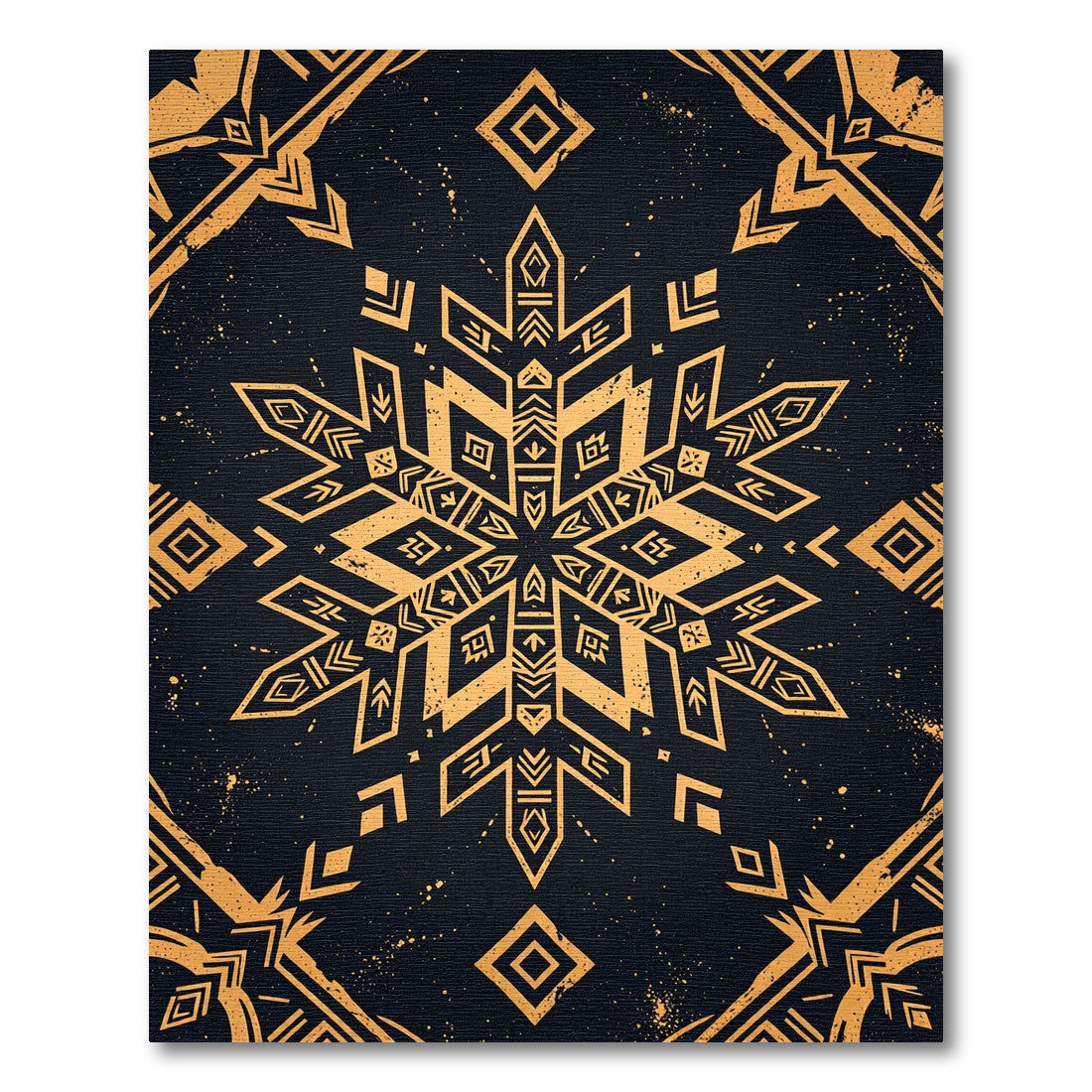 Golden Tribal Snowflake Geometric Charcoal Rug