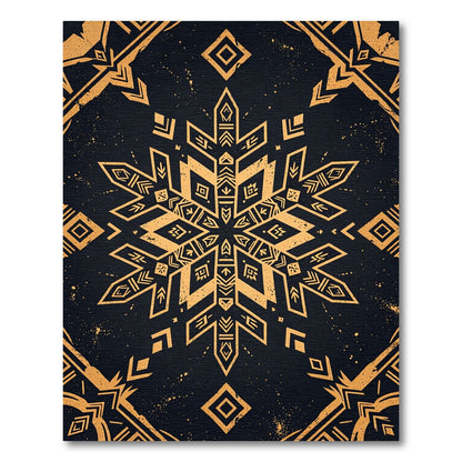 Golden Tribal Snowflake Geometric Charcoal Rug