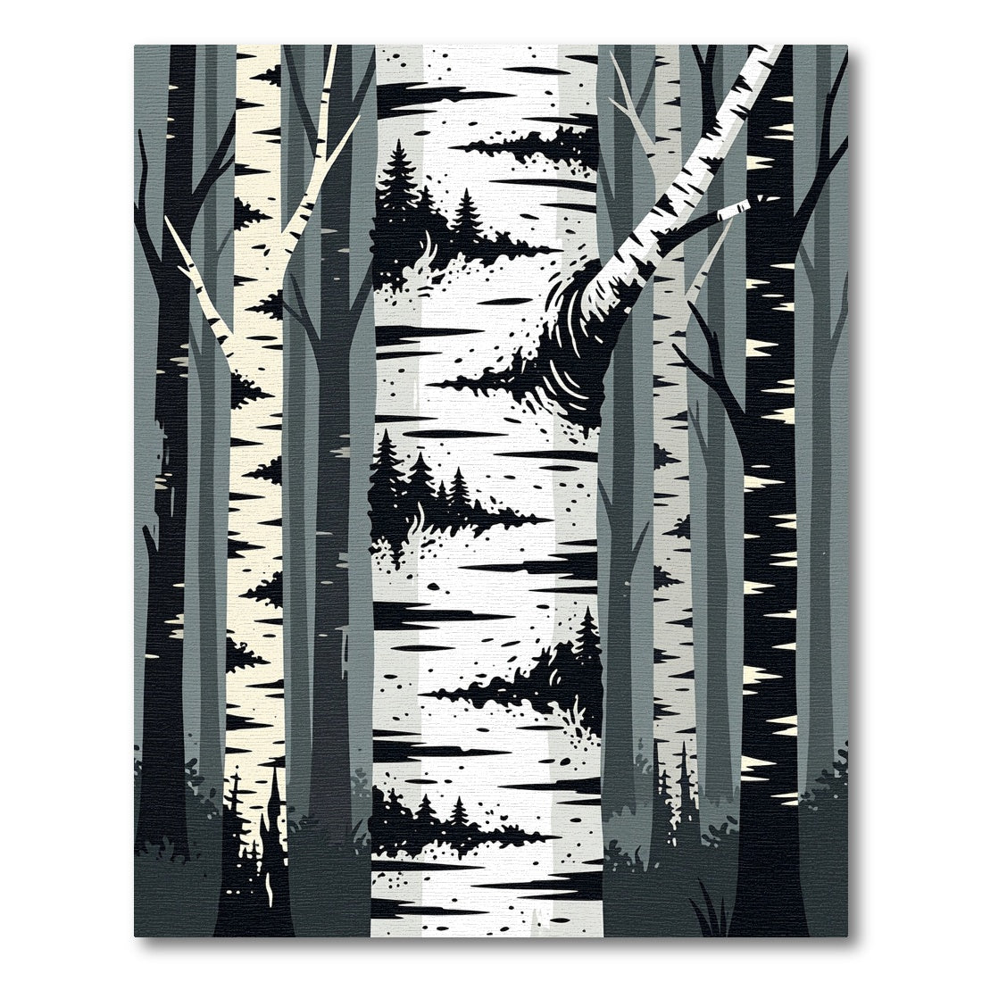Minimalist Monochrome Birch Forest Landscape Rug