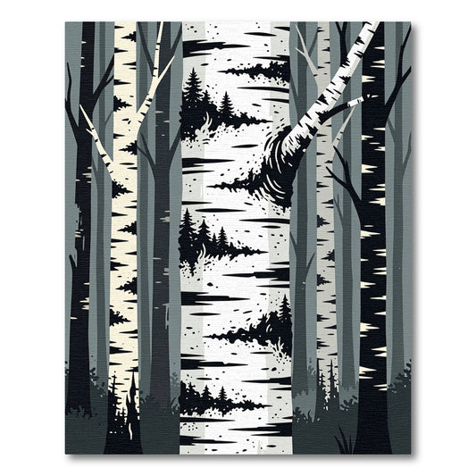 Minimalist Monochrome Birch Forest Landscape Rug