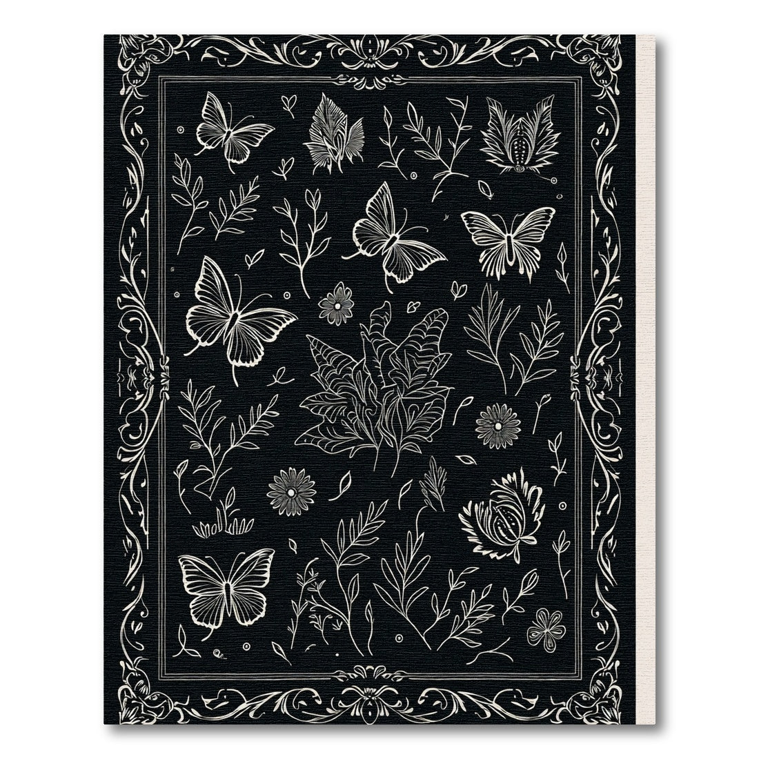 Black White Botanical Butterfly Collage Rug