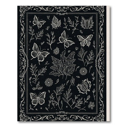 Black White Botanical Butterfly Collage Rug