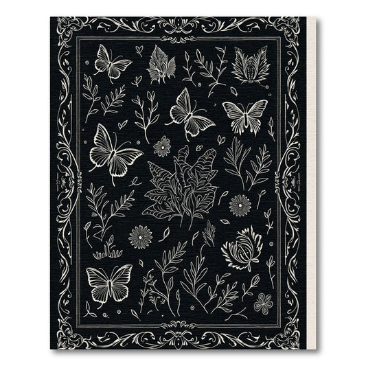 Black White Botanical Butterfly Collage Rug