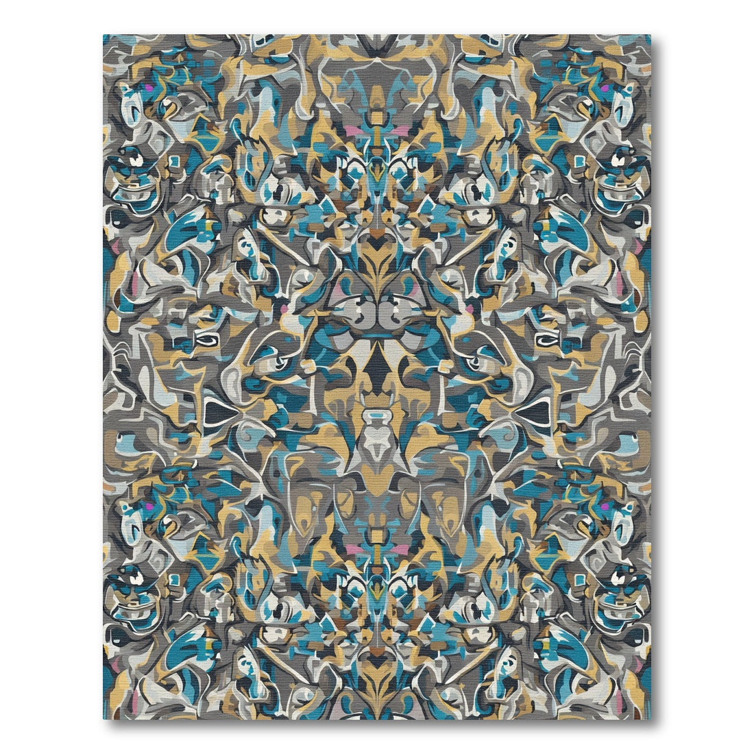 Abstract Blue Gold Gray Fusion Rug