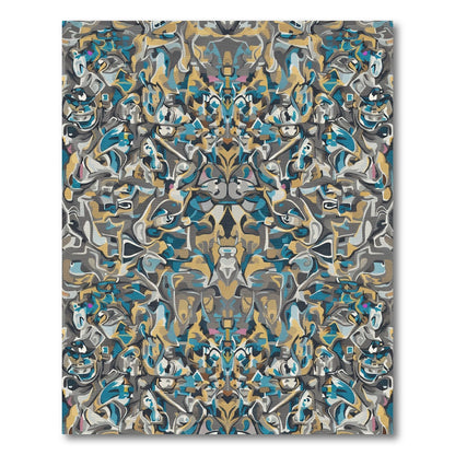 Abstract Blue Gold Gray Fusion Rug