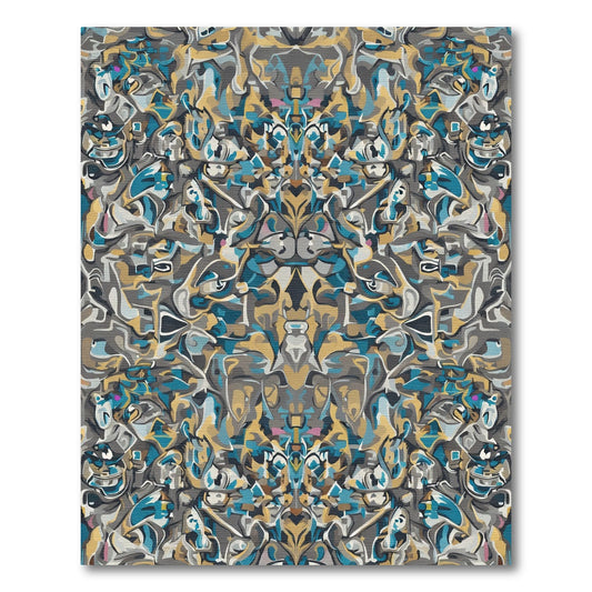 Abstract Blue Gold Gray Fusion Rug