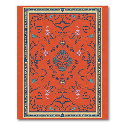 Orange Blue Floral Scroll Medallion Rug