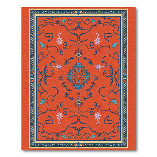Orange Blue Floral Scroll Medallion Rug