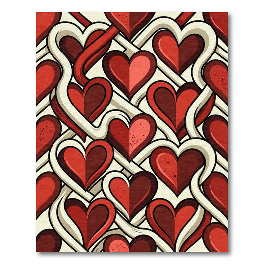 Modern Intertwined Crimson Heart Grid Rug