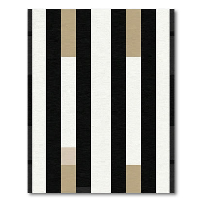 Bold Black White Beige Vertical Stripe Rug