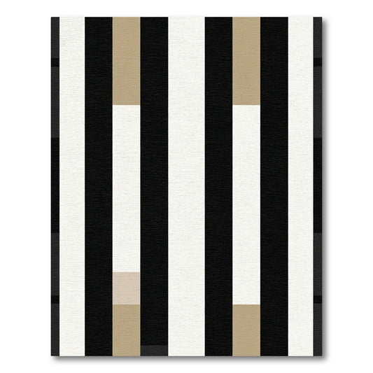 Bold Black White Beige Vertical Stripe Rug