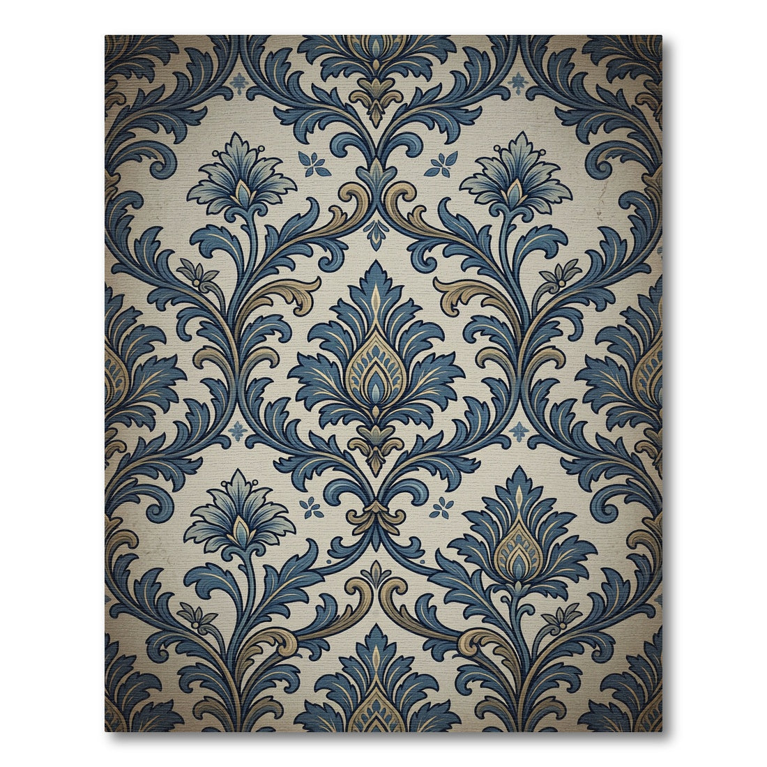 Antique Blue Ornamental Floral Damask Rug