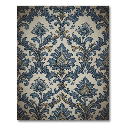 Antique Blue Ornamental Floral Damask Rug