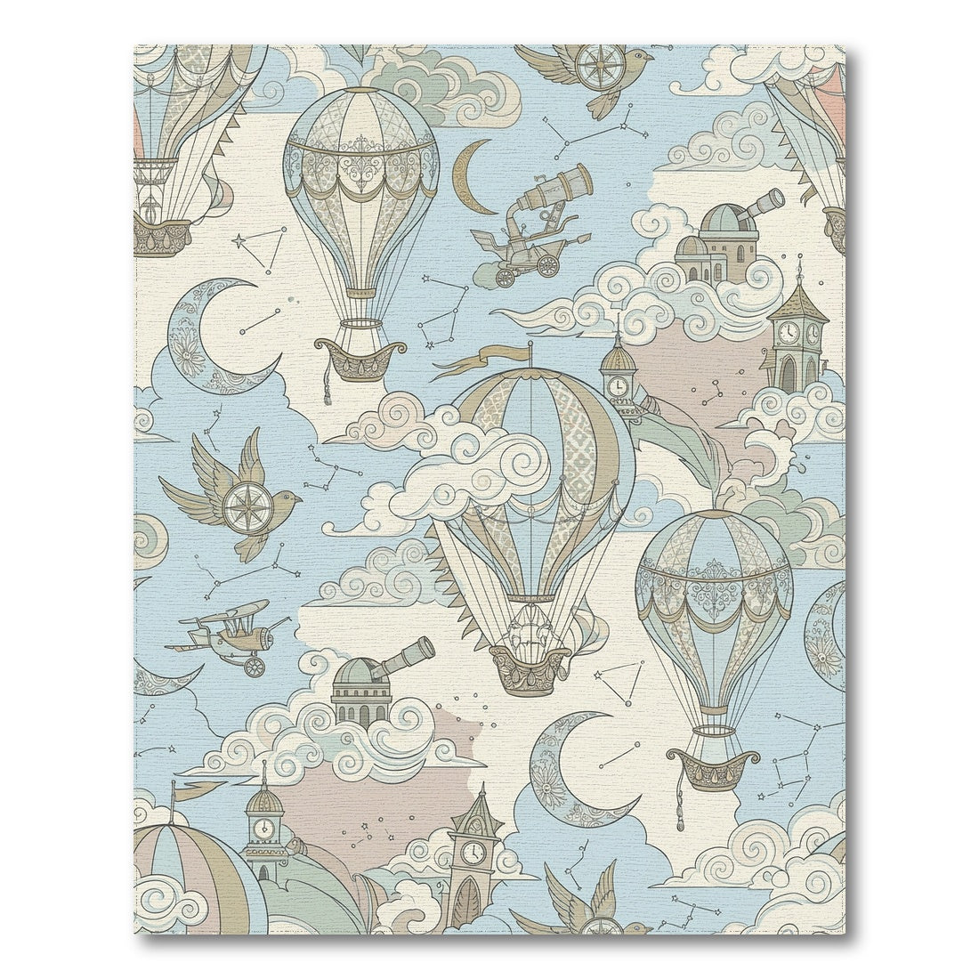 Whimsical Hot Air Balloons Celestial Clouds Rug
