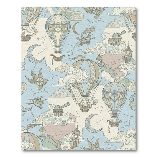 Whimsical Hot Air Balloons Celestial Clouds Rug