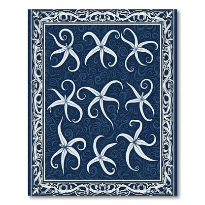 Naval White Starbursts Swirls Border Rug