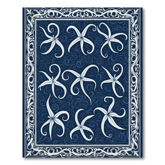 Naval White Starbursts Swirls Border Rug