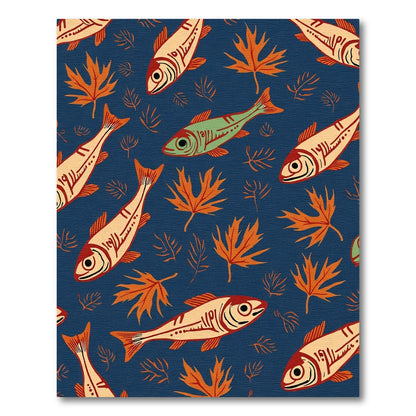 Autumnal Fish And Leaf Collage Rug