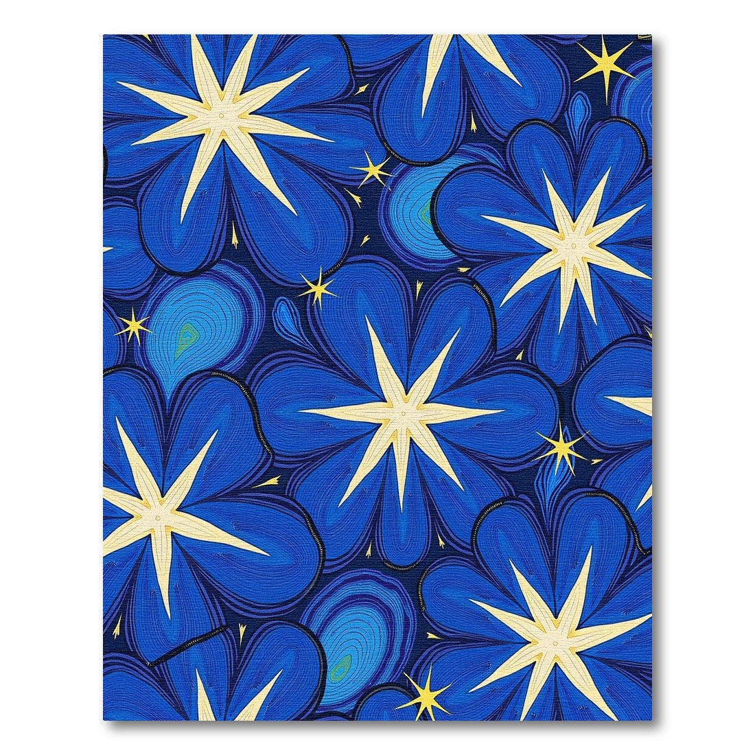 Vibrant Navy Starry Floral Peacock Rug