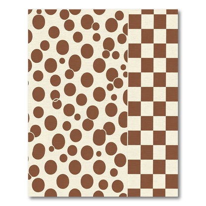 Brown Circles Cream Checkerboard Composition Rug
