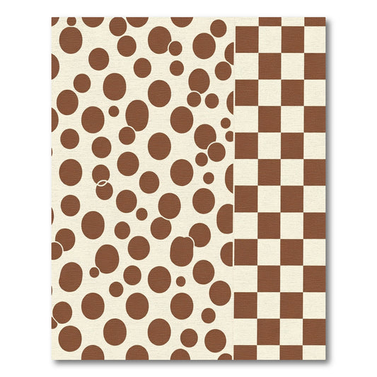 Brown Circles Cream Checkerboard Composition Rug