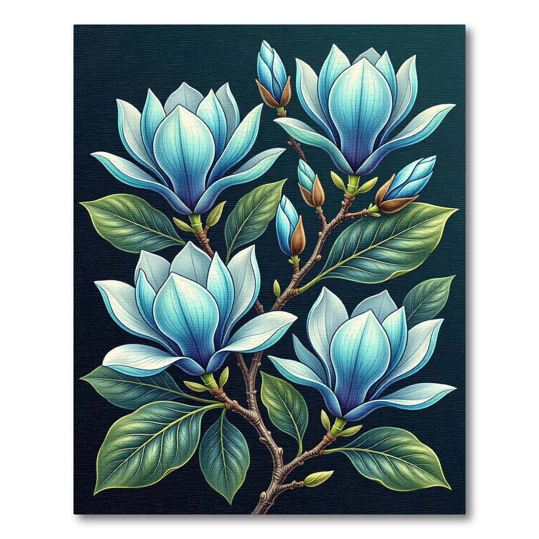 Vibrant Blue Magnolia Branch Blossom Rug