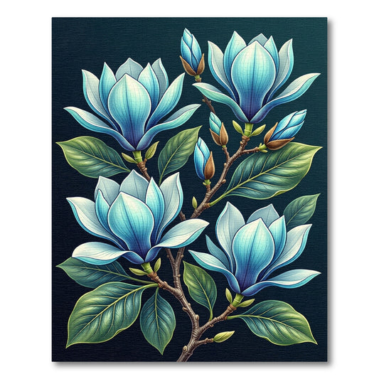 Vibrant Blue Magnolia Branch Blossom Rug