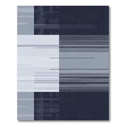 Cool Blue Geometric Grid Stripes Rug