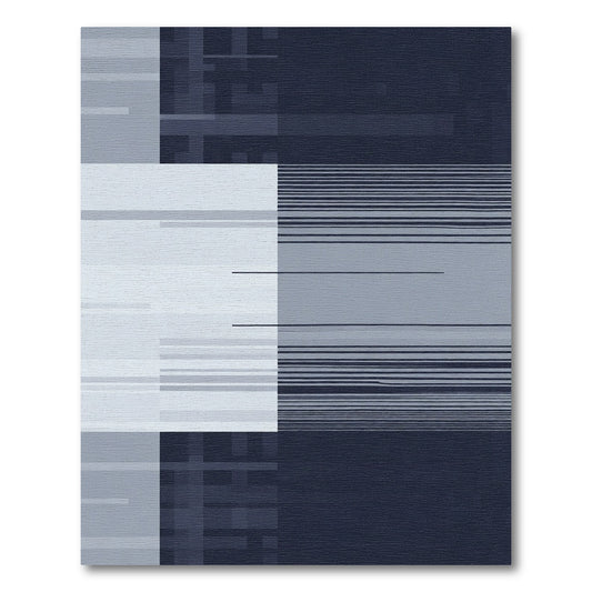 Cool Blue Geometric Grid Stripes Rug