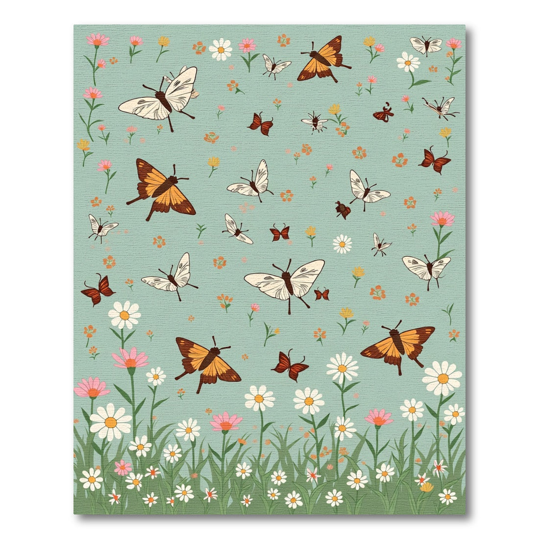 Whimsical Butterfly and Daisy Meadow Rug