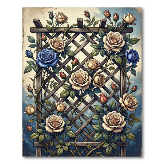 Rustic Trellis Cream Rose Garden Rug