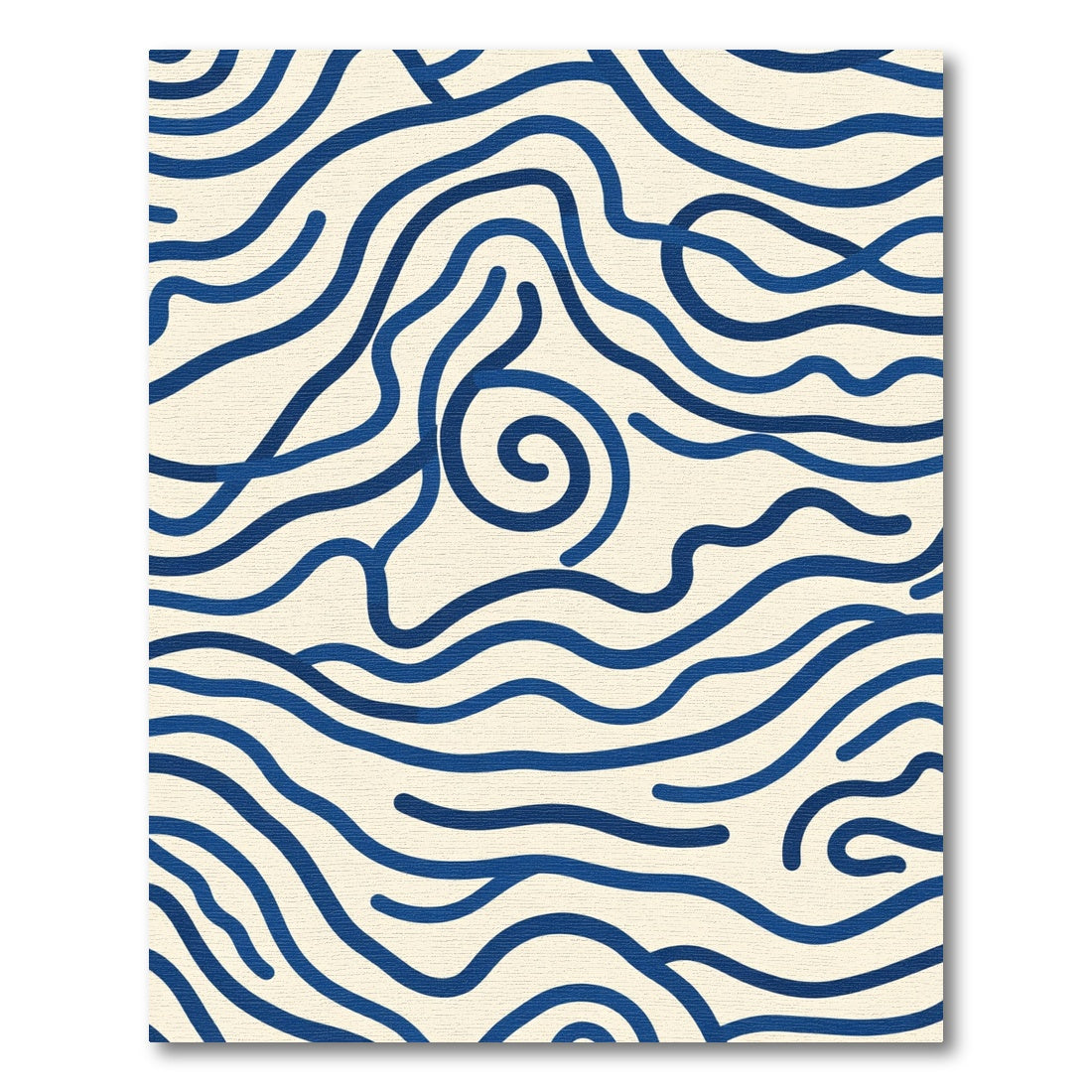 Deep Blue Wavy Line Abstract Rug