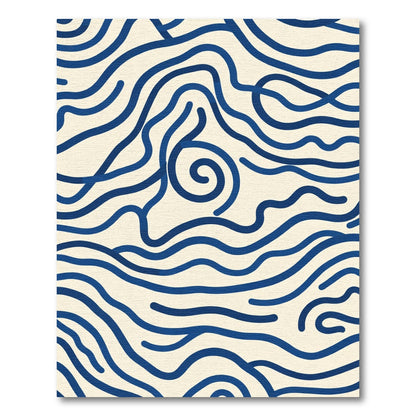 Deep Blue Wavy Line Abstract Rug