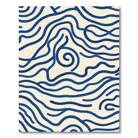 Deep Blue Wavy Line Abstract Rug