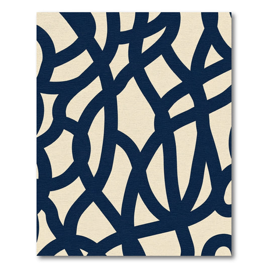 Navy Blue Abstract Interlocking Waves Rug